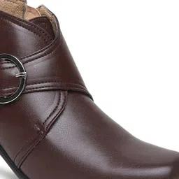 VALIOSAA Brown Block Heeled Boots with Buckles image 4