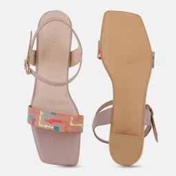 Mast & Harbour Peach Coloured Printed Open Toe Block Heels image 5