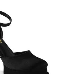 Shoetopia Square Toe Suede Platform Pumps With Ankle Loop image 4