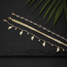 Carlton London Set of 3 Gold Plated Multi-Layered Anklet-20