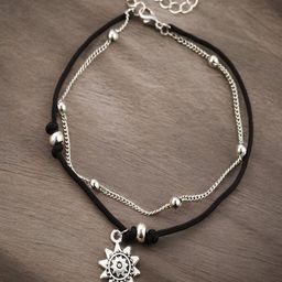 OOMPH Silver-Plated Artificial Stones and Beads Anklet-8