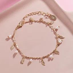Accessorize Gold Plated Beaded & Leaf Textured Anklet-21
