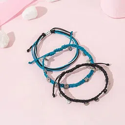 Yellow Chimes Set Of 3 Blue & Black Boho Coin Anklets-21