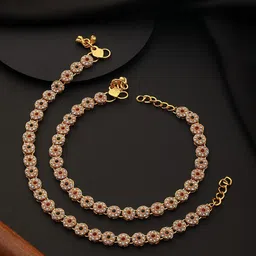 Jazz and Sizzle Set of 2 Gold-Plated Stone-Studded Anklets-49