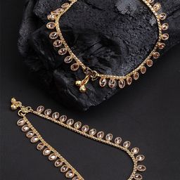 Kennice Set Of 2 Gold-Plated Stone-Studded Anklets-49