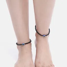 Aadvik Designs Women Silver-Plated Evil Eye Beaded Set of 2 Anklets-14