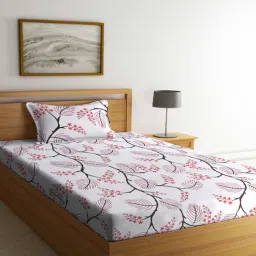klotthe Multicolor Floral 300 TC Cotton Fitted Single Bedsheet with 1 Pillow Cover-picture-21