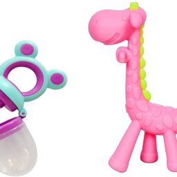 Baby Soft Silicone Giraffe Textured Teething Toy | Baby Fresh Fruit Nibbler Teether and Feeder-image-10