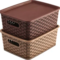 Plastic 2 Pieces Extra Small Size Multipurpose Solitaire with Lid (Multi) - CTKTC23260 Storage Basket-image-83