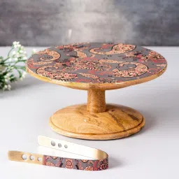 Wooden Cake Stand for Party |Printed wooden Cake Holder ( Dia 10 inch) Wooden Cake Server-10