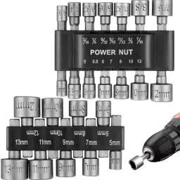 23Pcs Power Nut Driver Set Hex Shank Metric Socket 23Pcs Power Nut Driver Drill Bit Set Hex Shank Socket Wrench for Power Tools Specialty Woodworking Bits-44