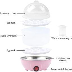tanish Egg Cooker, Electric Hard Boiled Egg Maker, Multifunction Pink Egg Steamer, Deluxe Rapid Egg Poacher with Auto Shut Off, 14 Egg Double-Layer Lazy Egg Boiler, Heated Milk, Heating, Etc Egg Cooker image 4