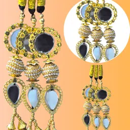 Golden Threadwork Paranda choti with Mirror and Tassel Design parandi Hair Extension-image-73