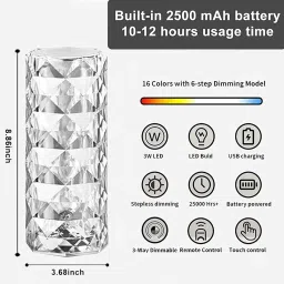 crp trand Crystal Lamp Color Changing, USB Rechargeable Lamp with Remote Control Table Lamp image 5