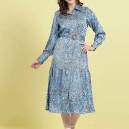 Women Shirt Light Blue, White, Black Midi/Calf Length Dress-image-6