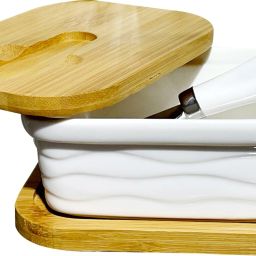 lemon tree Butter Box with Wooden Top Cover, Base and Knife | Butter Storage Container | Butter Dish Serving Set image 2