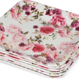 Rose Printed Melamine Square Snacks/Starters Serving Quarter Plates (Set of 6; 8 Inch) Quarter Plate-27