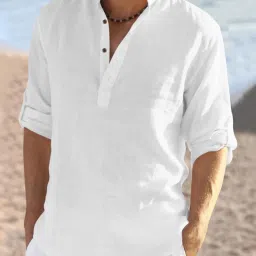 Men Solid Cotton Blend Straight Kurta-image-2