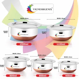 vigneshgenix Handi Set Copper Bottom Handi Set/Cookware Set of 5 Pieces 7.1 inch Lid Set image 2