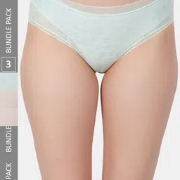 Amour Secret Pack of 3 Self Design Lace Leak Proof Hipster Briefs P205N_Grn_Nud_Skn-image-30