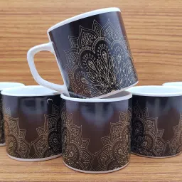 Pack of 6 Ceramic Coffee Cups Bone China & Tea Beautiful Design Cup Big Size 200ML (White Black)-image-6