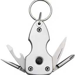 Silver Military Keychain with Torch, Screwdriver, Knife & Bottle Opener Key Chain-12