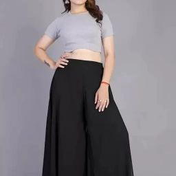Women Regular Fit Black Georgette Trousers-image-94