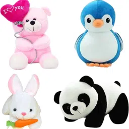 Premium combo of super cute and plush soft toys for all special occasions/ PENGUIN, TEDDY, RABBIT and PANDA BEAR/ soft toys for kids, gifting and decor - 25 cm-1