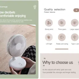 craftify Cordless Rotating Portable Rechargeable With LED Lights 3 Speed Auto Oscillating 5 Star 155 3 Blade Table Fan image 5
