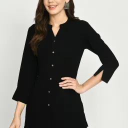 Casual Cuffed Sleeves Solid Women Black Top-image-29