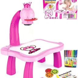 Kids Drawing Projector Table | Trace and Draw Board With LED Light & Music-2