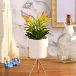 fourwalls Polyurethane Molly Multicolour Succculent In Ceramic Pot With Metal Stand Artificial Plant-picture-27