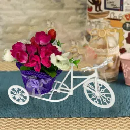 Romentice Cycle gifts For Wife & girlfriends any Special Occasion Purple Rose Artificial Flower with Pot-17