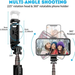 FITUP Black Color 60 cm Long Selfie Stick Cum Tripod | Portable And Adjustable XT-02 Selfie Stick , Extendable Selfie Stick With Tripod Stand And Detachable Wireless Bluetooth Remote, Ultra Compact Selfie Stick For Mobiles Tripod, Monopod-31