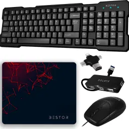 Bestor Set of 5 Combo,USB Wired Keyboard,Wire Mouse,Mouse Pad, Card Reader,4port HUB Combo Set-8