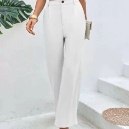 Women Regular Fit White Lycra Blend Trousers-image-1