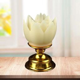 Flameless Battery Operated Lotus Flower Shaped LED Candle with Stand Candle-image-2