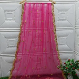 Net Embroidered Pink Women Dupatta-image-29