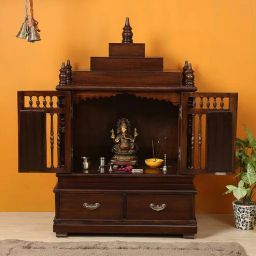 aakriti art creations Brown Teak Wood Floor Rested Mandir With Door-picture-22