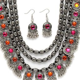 Oxidized Heaven Silver-Plated Stone Studded & Beaded Oxidised Jewellery Set-6