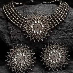 Oxidized Heaven Sterling Silver-Plated Textured Jewellery Set-54