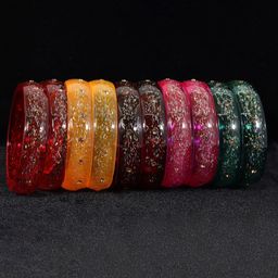 NMII Set Of 10 Glitter & Feather Printed Glass Bangles image 3