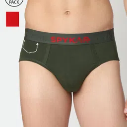 UnderJeans by Spykar Men Men Maroon & Olive Green Pack Of 2 Solid Basic Briefs-31