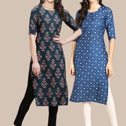 1 Stop Fashion Pack Of 2 Floral Printed Crepe Kurta-image-26