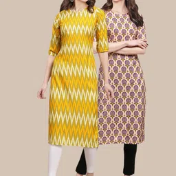 1 Stop Fashion Pack of 2 Printed Crepe Kurtas-image-8