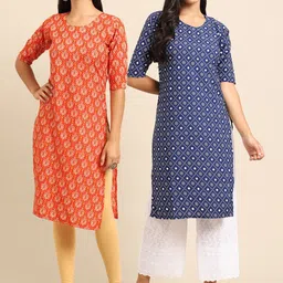 1 Stop Fashion Women Pack of 2 Ethnic Motifs Printed Crepe Kurta-image-47