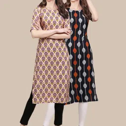 1 Stop Fashion Pack of 2 Ethnic Motifs Printed Crepe Kurtas-image-36