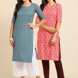 1 Stop Fashion Women Pack of 2 Printed Straight Crepe Kurta-picture-52