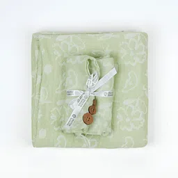 Doctor Towels 2Pieces Green & White Floral Banana Jacquard 350GSM Bath & Hair Towel Set-image-21