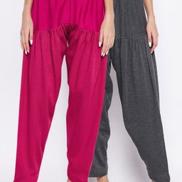 Clora Creation Women Pack Of 2 Grey & Magenta Solid Woolen Salwars-image-69